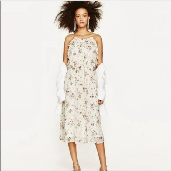 Zara Floral Print Sequin Ruffle Midi Dress NWT S - Picture 1 of 6